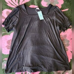 WIHOLL Black Puff-Sleeve Square-Neck Women's Top